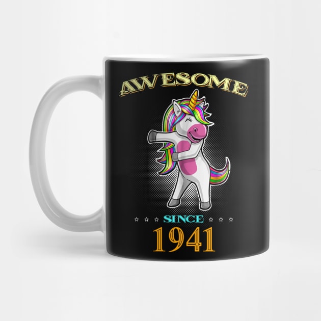 Awesome Since 1941 T Shirt Cute Unicorn Floss Birthday Gift by InterFish